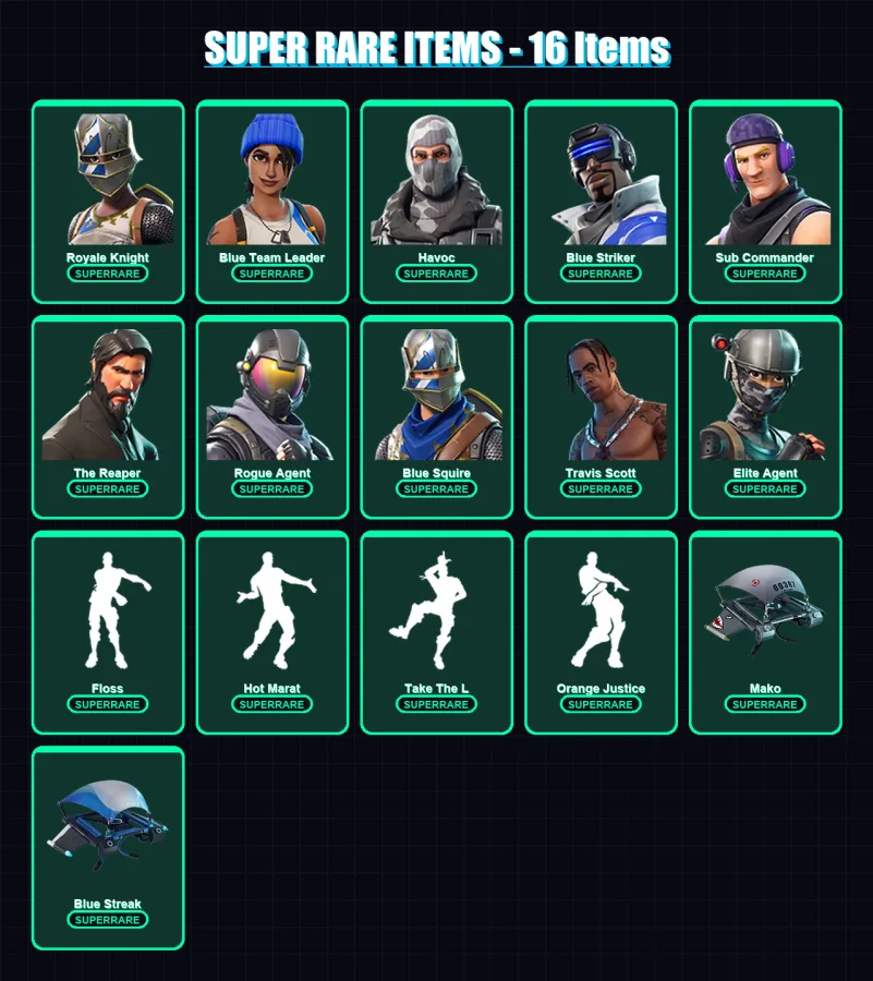 [PS4/PS5/XBOX/PC] | Royale Knight | Blue Team Leader | Havoc | Blue Striker | Sub Commander | 56 skin | 40 pickaxe | 56 emote | 55 glider | Lv740