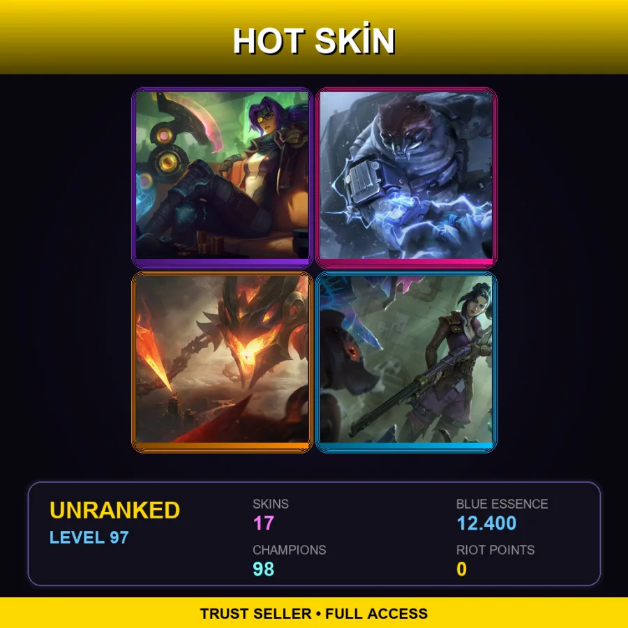 LAS | Lv97 | Unranked | 17 Skin | 98 Champ — LoL account