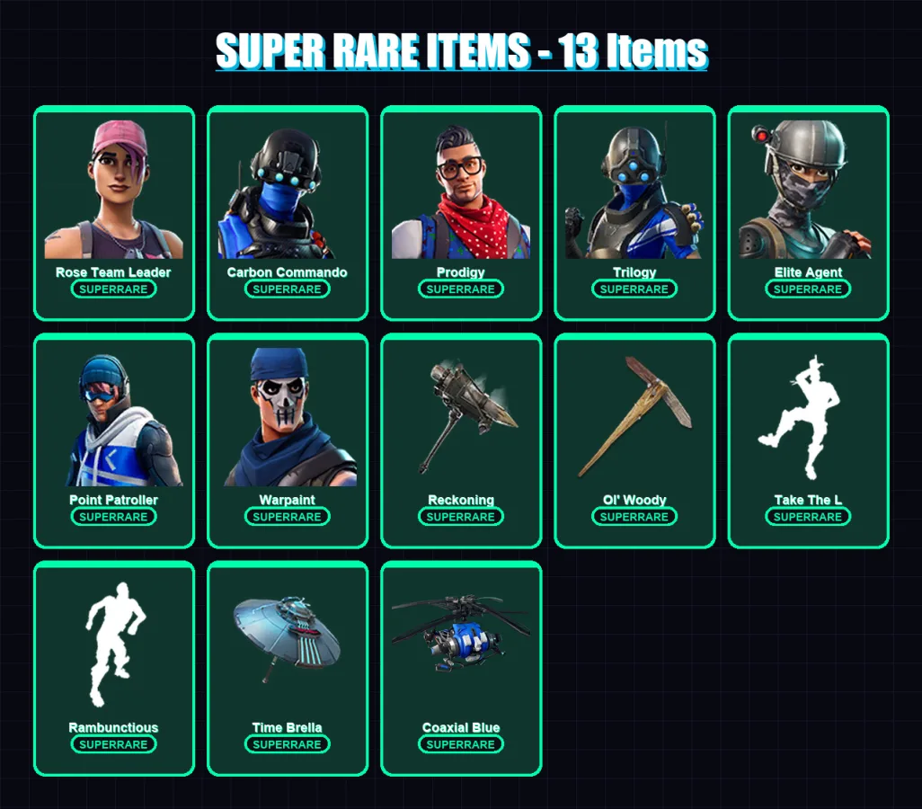 [PS4/PS5/XBOX/PC] | Rose Team Leader | Carbon Commando | Prodigy | Trilogy | Elite Agent | 92 skin | 92 pickaxe | 90 emote | 86 glider | Lv994 — Fortnite account