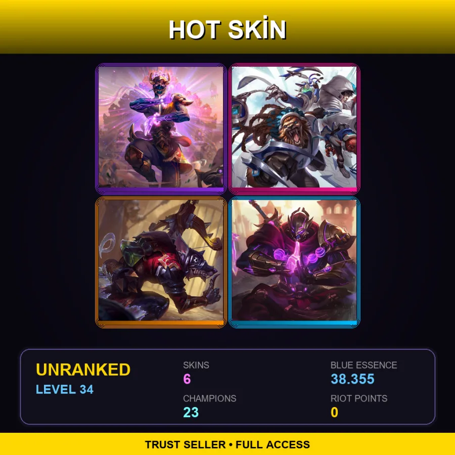 EUW | Lv34 | Unranked | 6 Skin | 23 Champ — LoL account
