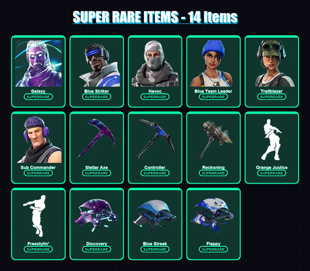 [PS4/PS5/XBOX/PC] | Galaxy | Blue Striker | Havoc | Blue Team Leader | Trailblazer | 17 skin | 13 pickaxe | 13 emote | 13 glider | Lv97