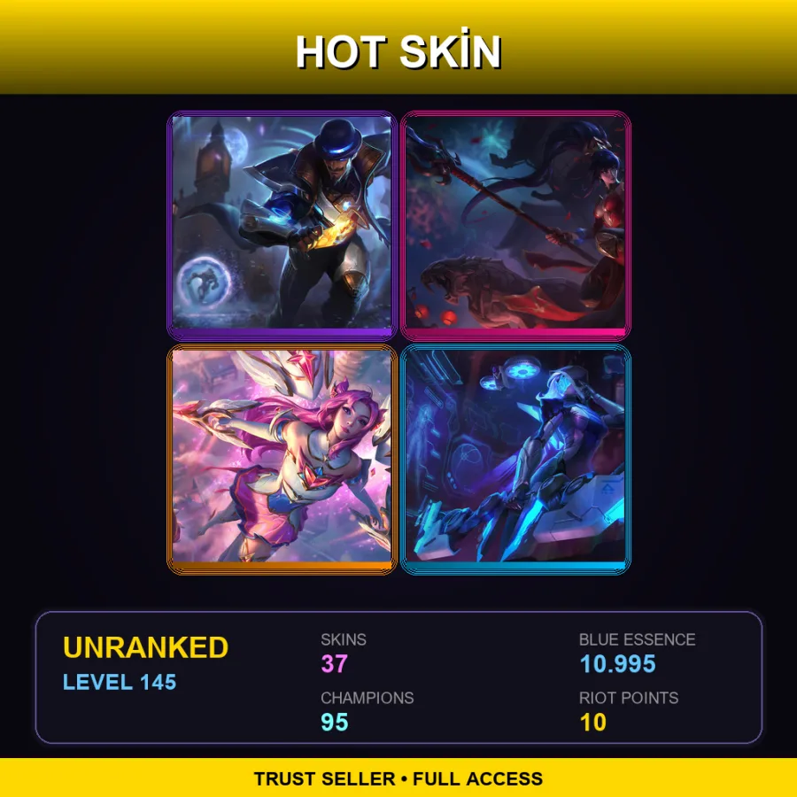 LAS | Lv145 | Unranked | 37 Skin | 95 Champ — LoL account