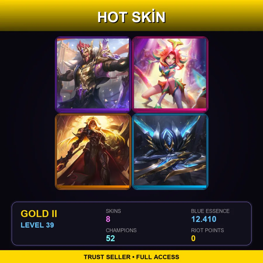 EUW | Victorious Draven | Star Guardian Neeko | Solar Eclipse Leona | Worlds 2018 Kha'Zix | 8 Skin | 52 Champ | Gold II | Lv39