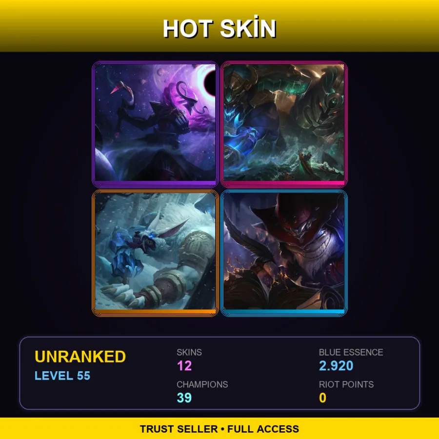 TR | Lv55 | Unranked | 12 Skin | 39 Champ — LoL account