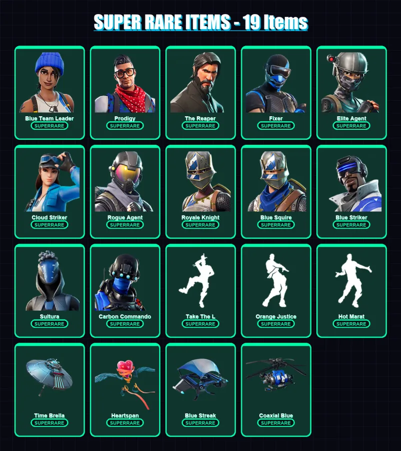 [PS4/PS5/XBOX/PC] | Blue Team Leader | Prodigy | The Reaper | Fixer | Elite Agent | 139 skin | 115 pickaxe | 110 emote | 111 glider | Lv1350