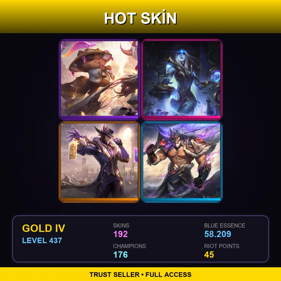 EUW | Prestige Spirit Blossom Teemo | Cosmic Queen Ashe | Victorious Twisted Fate | Victorious Tryndamere | 192 Skin | 176 Champ | Gold IV | Lv437