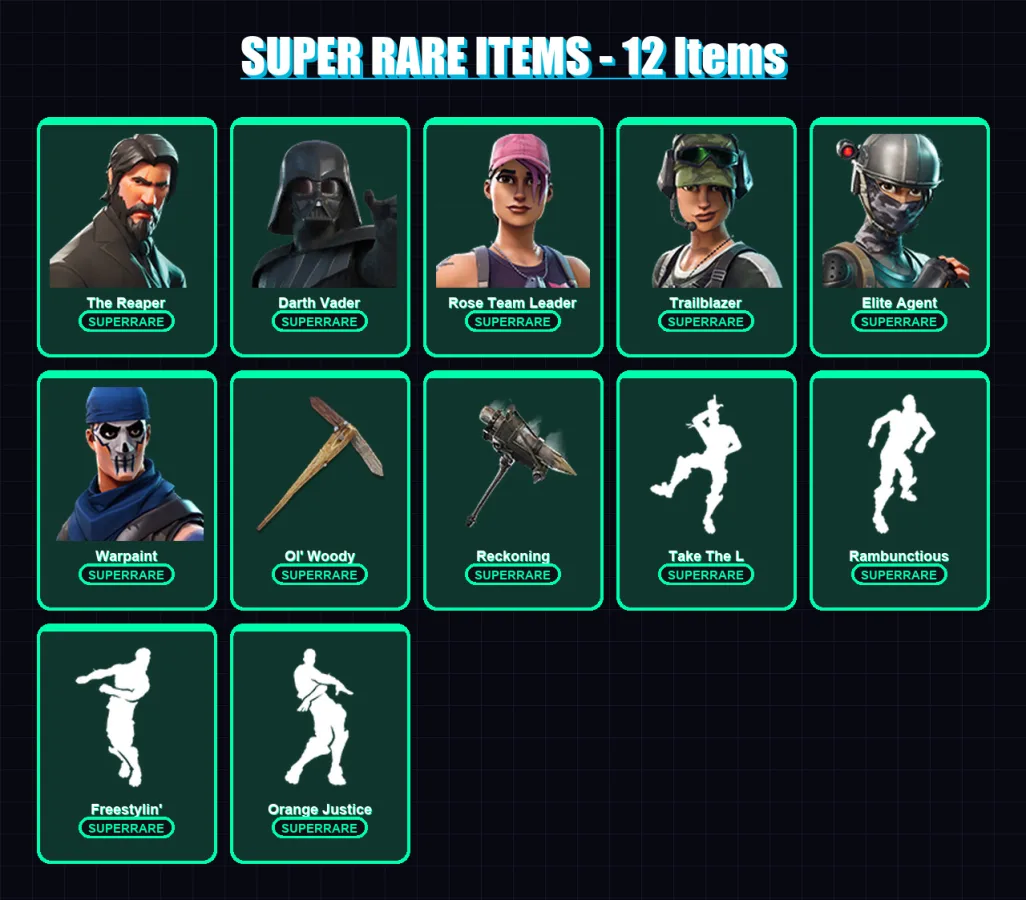 [PC/XBOX/PSN] | The Reaper | Darth Vader | Rose Team Leader | Trailblazer | Elite Agent | 47 skin | 44 pickaxe | 39 emote | 46 glider | Lv669