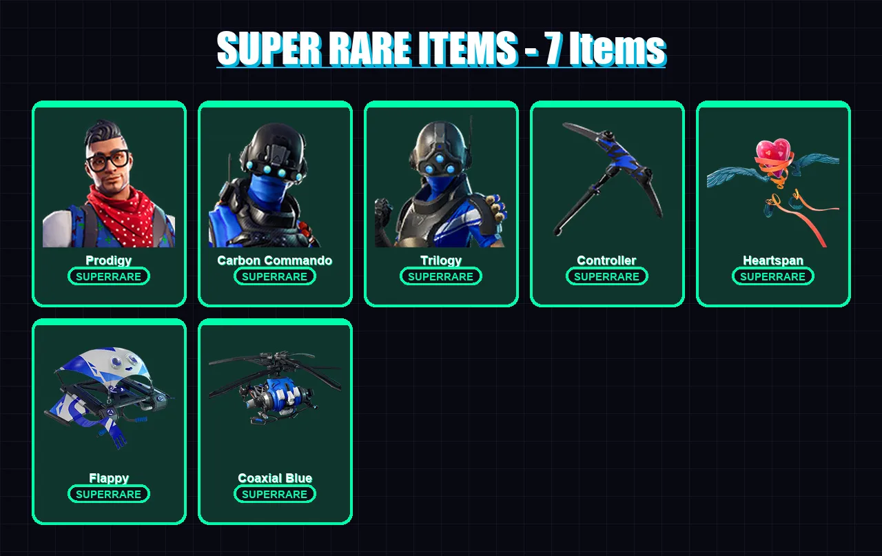 [PC/XBOX/PSN] | Prodigy | Carbon Commando | Trilogy | Gear Specialist Maya | Ronin | 31 skin | 37 pickaxe | 31 emote | 33 glider | Lv337