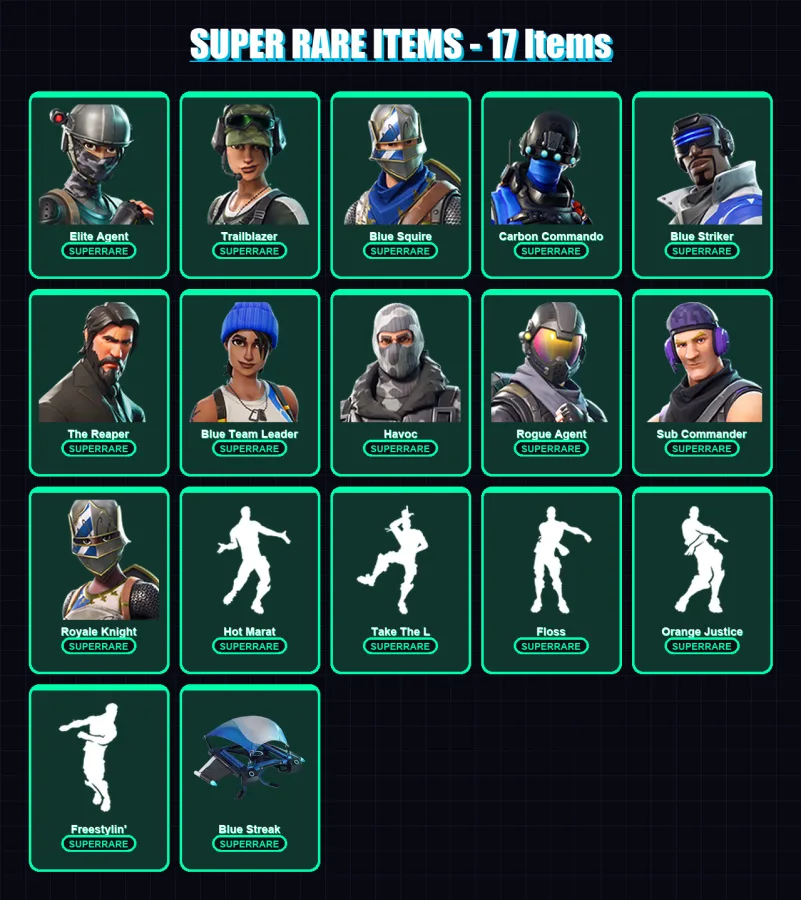 [PC/XBOX/PSN] | Elite Agent | Trailblazer | Blue Squire | Carbon Commando | Blue Striker | 27 skin | 18 pickaxe | 41 emote | 38 glider | Lv512