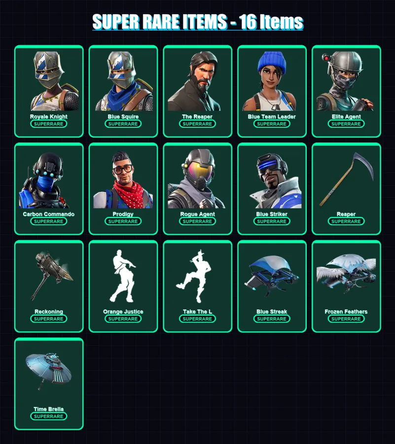 [PS4/PS5/XBOX/PC] | Royale Knight | Blue Squire | The Reaper | Blue Team Leader | Elite Agent | 51 skin | 51 pickaxe | 42 emote | 45 glider | Lv654