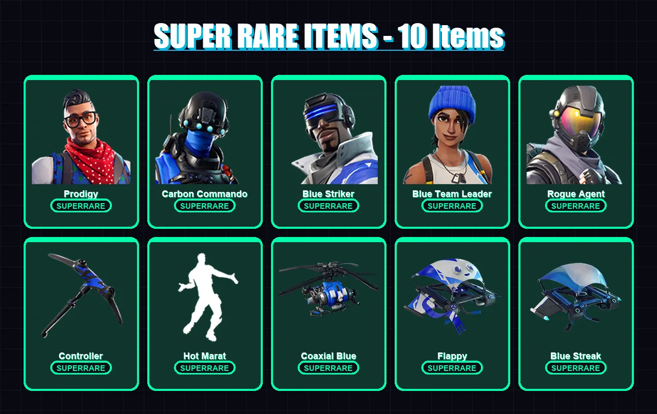 [PC/XBOX/PSN] | Prodigy | Carbon Commando | Blue Striker | Blue Team Leader | Rogue Agent | 33 skin | 25 pickaxe | 40 emote | 36 glider | Lv421