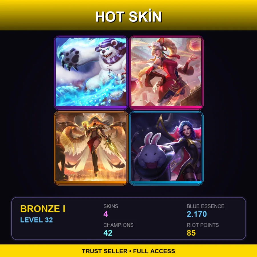 EUW | Lv32 | Bronze I | 4 Skin | 42 Champ — LoL account