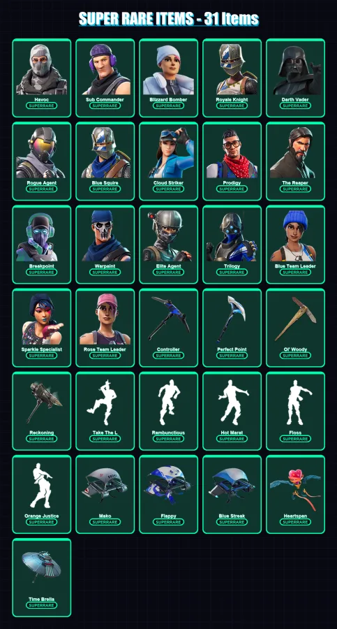 [PS4/PS5/XBOX/PC] | Havoc | Sub Commander | Blizzard Bomber | Royale Knight | Darth Vader | 240 skin | 278 pickaxe | 246 emote | 234 glider | Lv3769