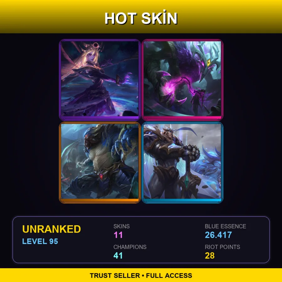 OCE | Lv95 | Unranked | 11 Skin | 41 Champ — LoL account