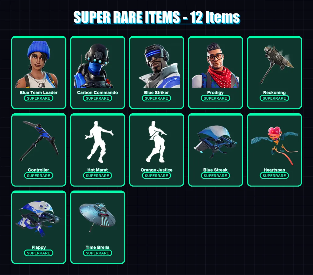 [PC/XBOX/PSN] | Blue Team Leader | Carbon Commando | Blue Striker | Prodigy | Valeria | 101 skin | 99 pickaxe | 103 emote | 120 glider | Lv1691