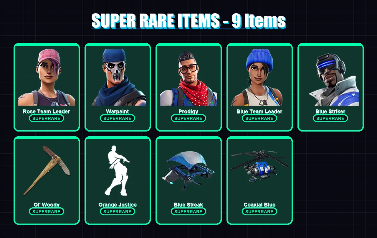 [PC/XBOX/PSN] | Rose Team Leader | Warpaint | Prodigy | Blue Team Leader | Blue Striker | 11 skin | 10 pickaxe | 17 emote | 22 glider | Lv240 — Fortnite account