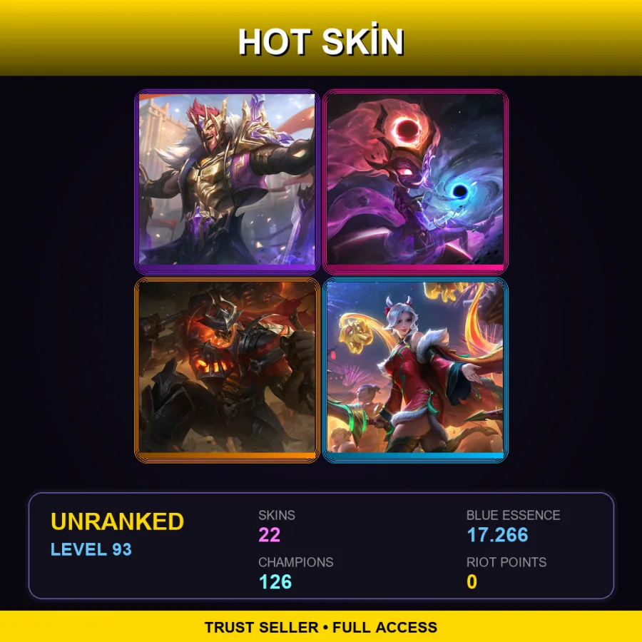LAN | Lv93 | Unranked | 22 Skin | 126 Champ — LoL account