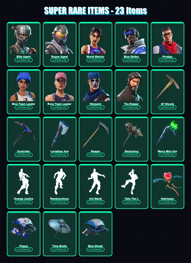 [PC/XBOX] | Elite Agent | Rogue Agent | World Warrior | Blue Striker | Prodigy | 309 skin | 168 pickaxe | 151 emote | 127 glider | Lv2314