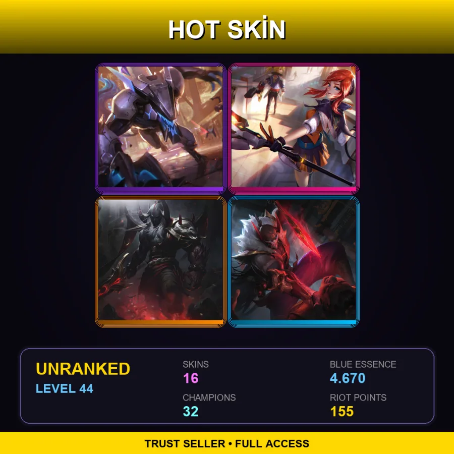 EUW | Lv44 | Unranked | 16 Skin | 32 Champ