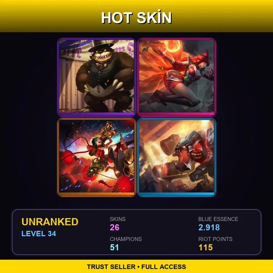 EUNE | Lv34 | Unranked | 26 Skin | 51 Champ