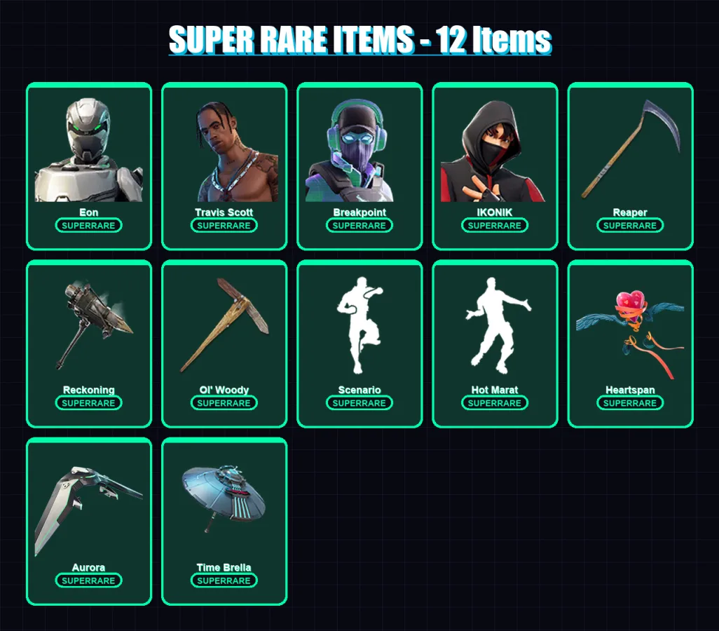 [PC/PSN] | Eon | Travis Scott | Breakpoint | IKONIK | Crackshot | 257 skin | 218 pickaxe | 220 emote | 164 glider | Lv2325