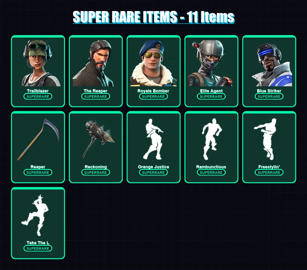 [PC/XBOX/PSN] | Trailblazer | The Reaper | Royale Bomber | Elite Agent | Blue Striker | 48 skin | 25 pickaxe | 47 emote | 28 glider | Lv285