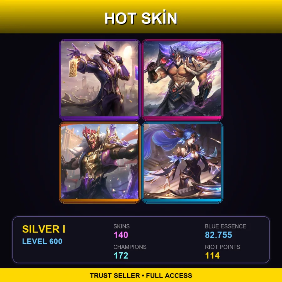 LAN | Lv600 | Silver I | 140 Skin | 172 Champ — LoL account