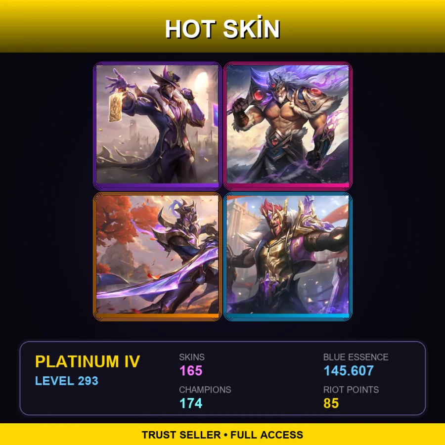 LAS | Victorious Twisted Fate | Victorious Tryndamere | Victorious Master Yi | Victorious Draven | 165 Skin | 174 Champ | Platinum IV | Lv293