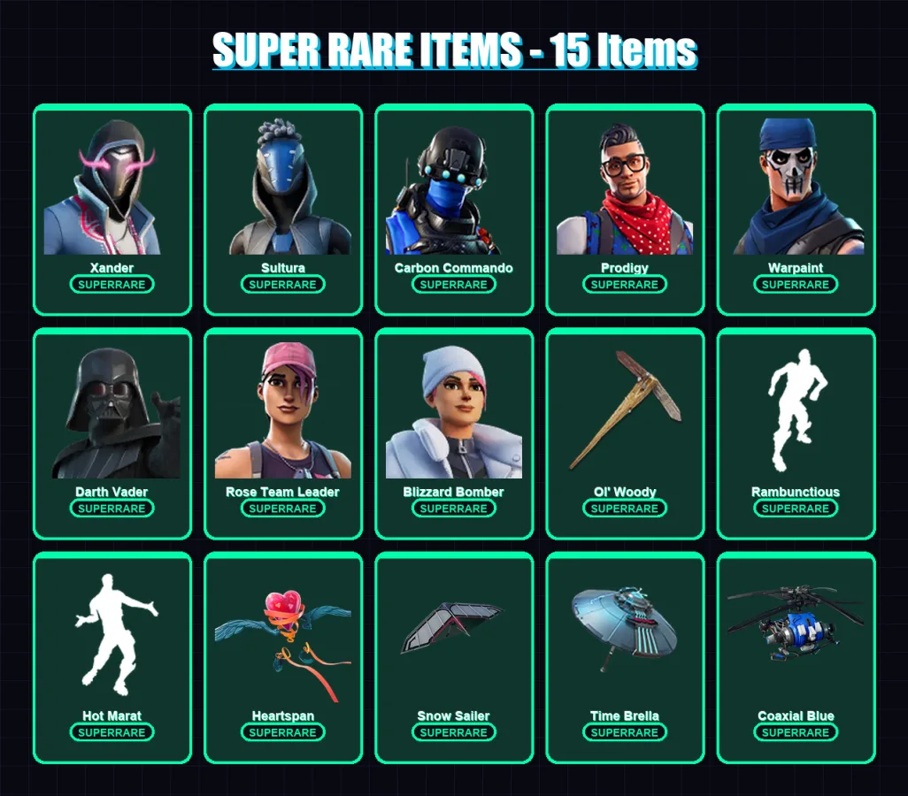 [PC/XBOX] | Xander | Sultura | Carbon Commando | Prodigy | Warpaint | 171 skin | 191 pickaxe | 144 emote | 147 glider | Lv1884