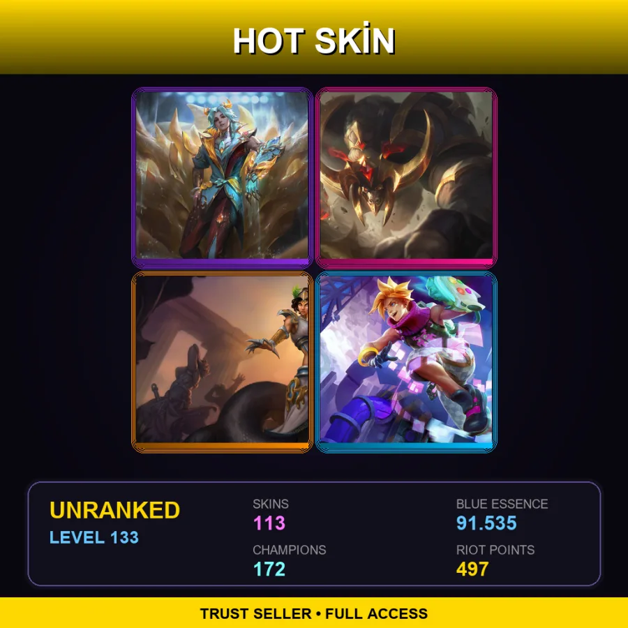 TW | Lv133 | Unranked | 113 Skin | 172 Champ — LoL account