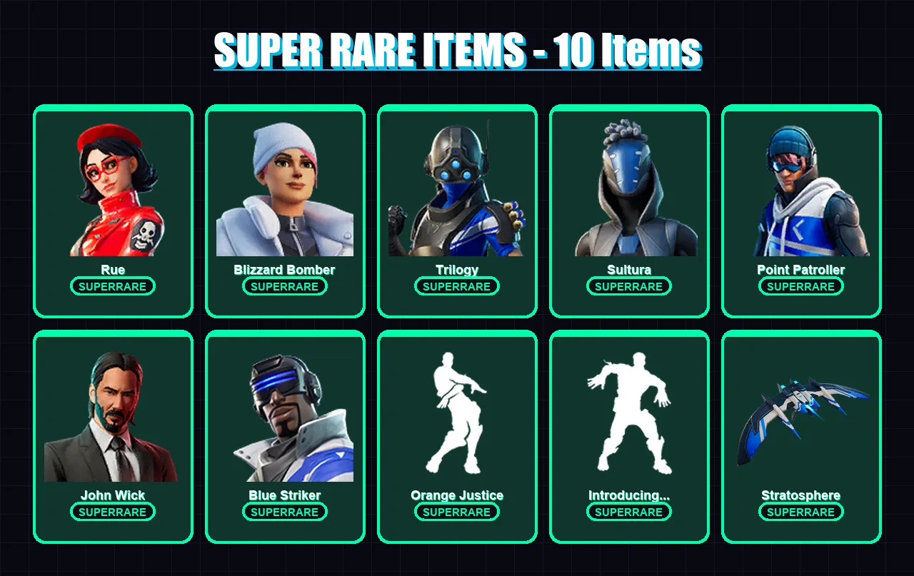 [PS4/PS5/XBOX/PC] | Rue | Blizzard Bomber | Trilogy | Sultura | Point Patroller | 63 skin | 54 pickaxe | 60 emote | 52 glider | Lv662