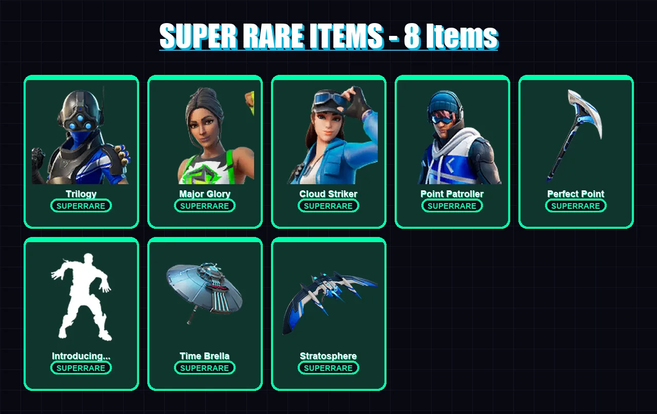 [PS4/PS5/XBOX/PC] | Trilogy | Major Glory | Cloud Striker | Point Patroller | Predator | 63 skin | 78 pickaxe | 64 emote | 73 glider | Lv1507 — Fortnite account