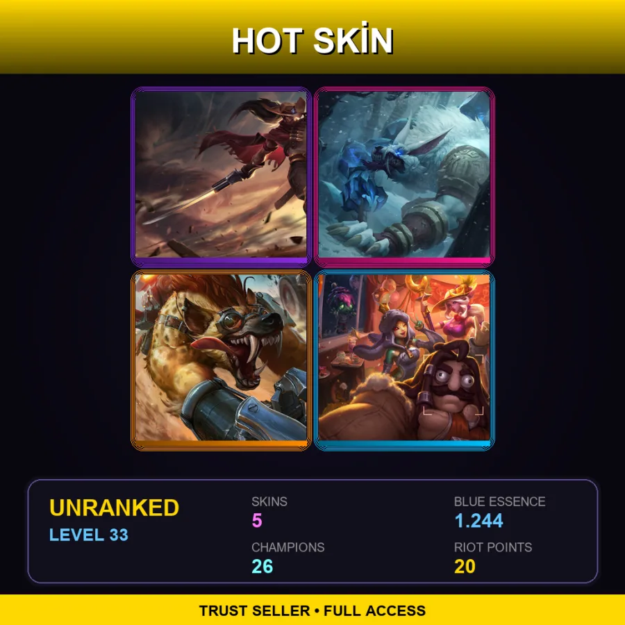EUW | High Noon Yasuo | Tundra Hunter Warwick | Hyena Warwick | Archduke Nasus | 5 Skin | 26 Champ | Lv33