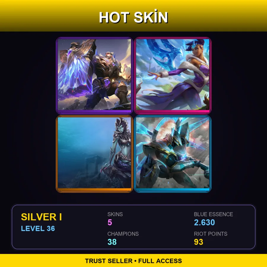 EUW | Lv36 | Silver I | 5 Skin | 38 Champ — LoL account