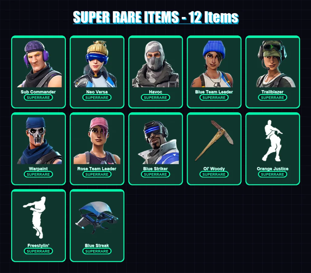 [PC/XBOX] | Sub Commander | Neo Versa | Havoc | Blue Team Leader | Trailblazer | 26 skin | 16 pickaxe | 18 emote | 20 glider | Lv216