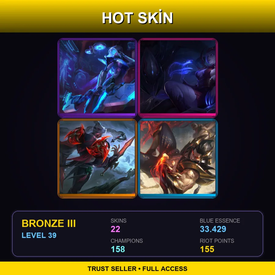 SG | Lv39 | Bronze III | 22 Skin | 158 Champ — LoL account