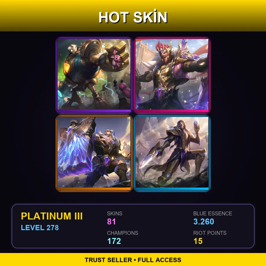 EUNE | Lv278 | Platinum III | 81 Skin | 172 Champ — LoL account
