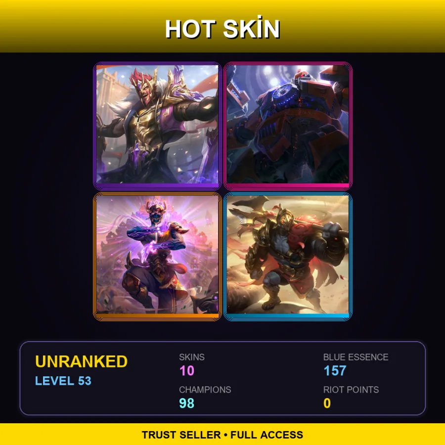 EUW | Lv53 | Unranked | 10 Skin | 98 Champ