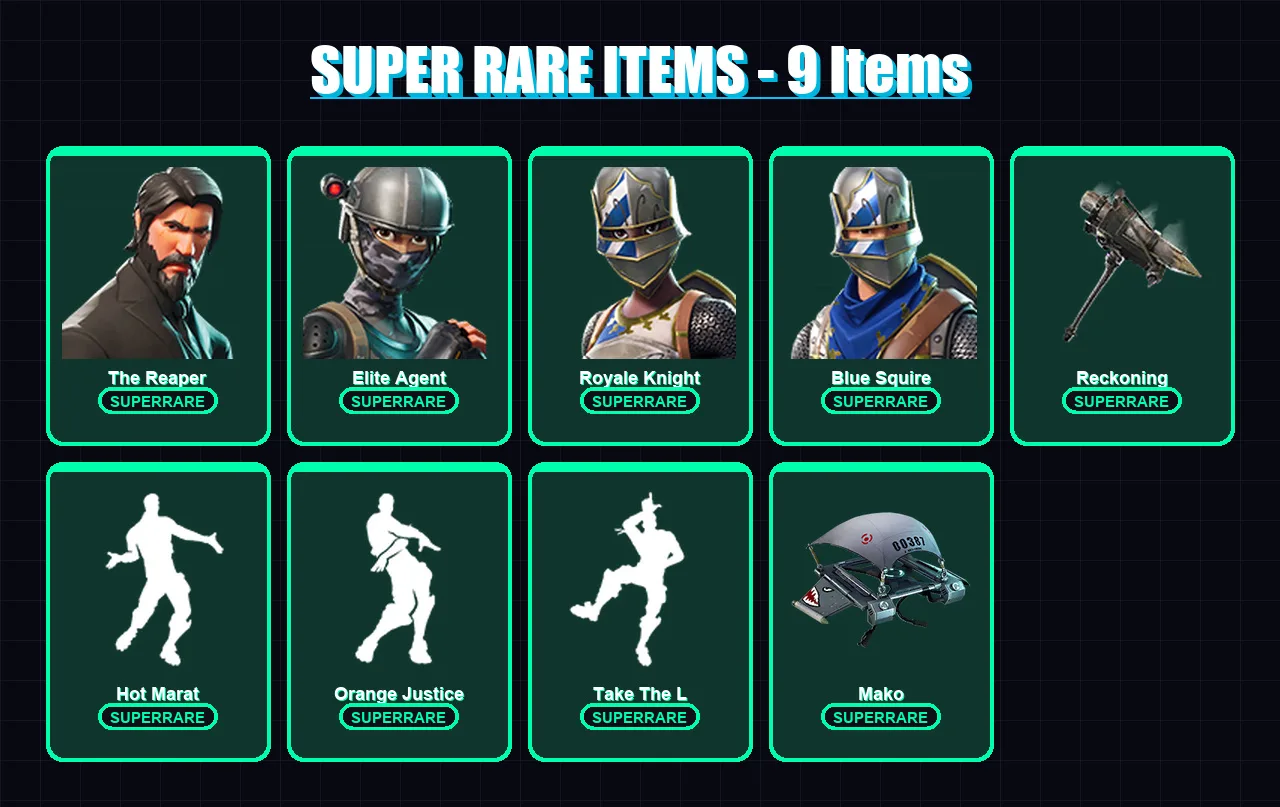 [PC/XBOX/PSN] | The Reaper | Elite Agent | Royale Knight | Blue Squire | Omega | 77 skin | 53 pickaxe | 91 emote | 64 glider | Lv896