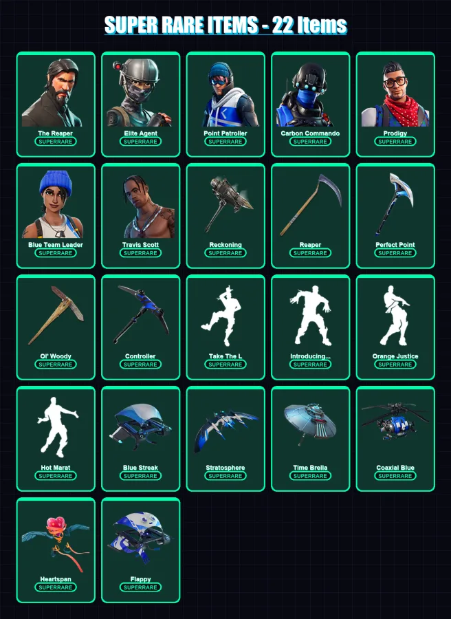 [PS4/PS5/XBOX/PC] | The Reaper | Elite Agent | Point Patroller | Carbon Commando | Prodigy | 153 skin | 168 pickaxe | 138 emote | 153 glider | Lv233