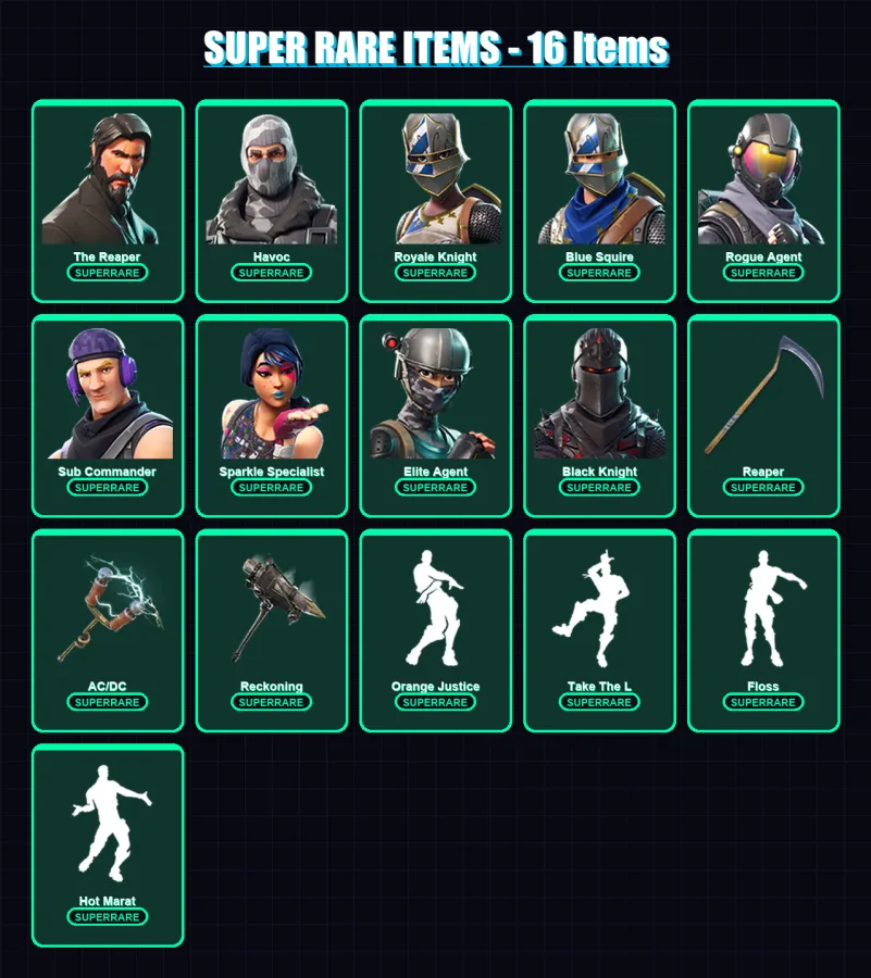 [PC/PSN] | The Reaper | Havoc | Royale Knight | Blue Squire | Rogue Agent | 72 skin | 44 pickaxe | 58 emote | 53 glider | Lv887