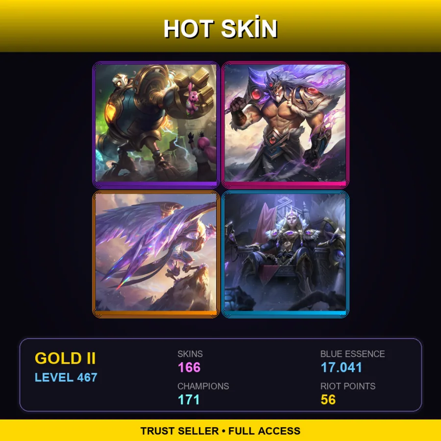 EUW | Lv467 | Gold II | 166 Skin | 171 Champ — LoL account