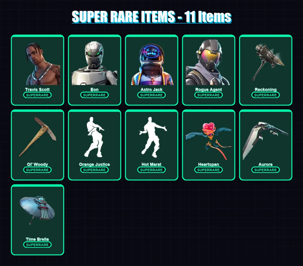 [PC] | Travis Scott | Eon | Astro Jack | Rogue Agent | Musha | 134 skin | 116 pickaxe | 136 emote | 106 glider | Lv1379 — Fortnite account