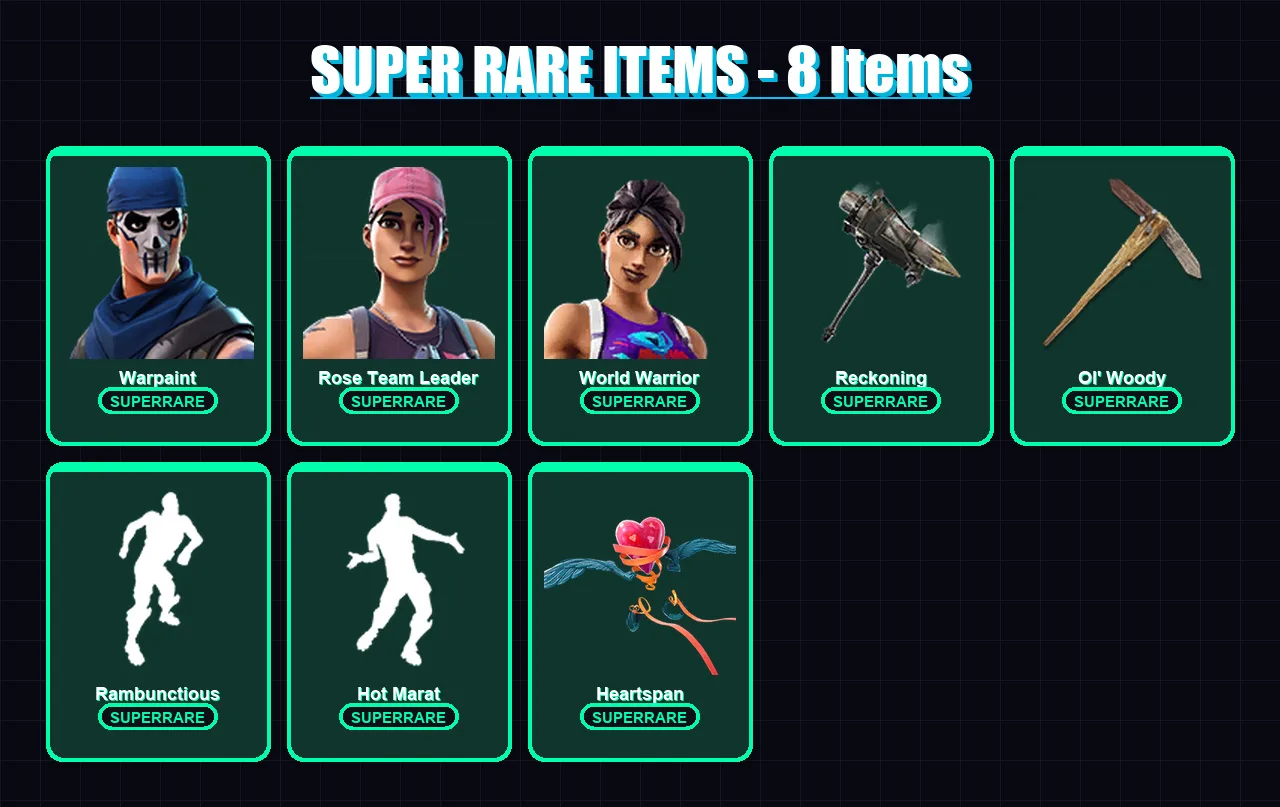 [PC/XBOX/PSN] | Warpaint | Rose Team Leader | World Warrior | Deadpool | Sentinel | 134 skin | 105 pickaxe | 148 emote | 97 glider | Lv1327