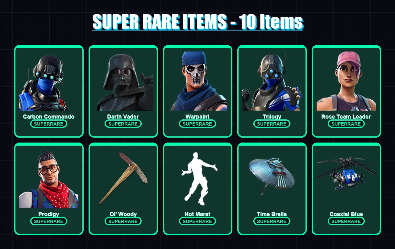 [PC] | Carbon Commando | Darth Vader | Warpaint | Trilogy | Rose Team Leader | 287 skin | 343 pickaxe | 266 emote | 277 glider | Lv4516