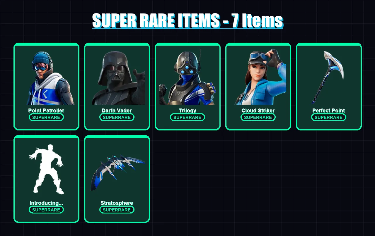 [PC/XBOX] | Point Patroller | Darth Vader | Trilogy | Cloud Striker | Raz | 99 skin | 125 pickaxe | 89 emote | 113 glider | Lv1770