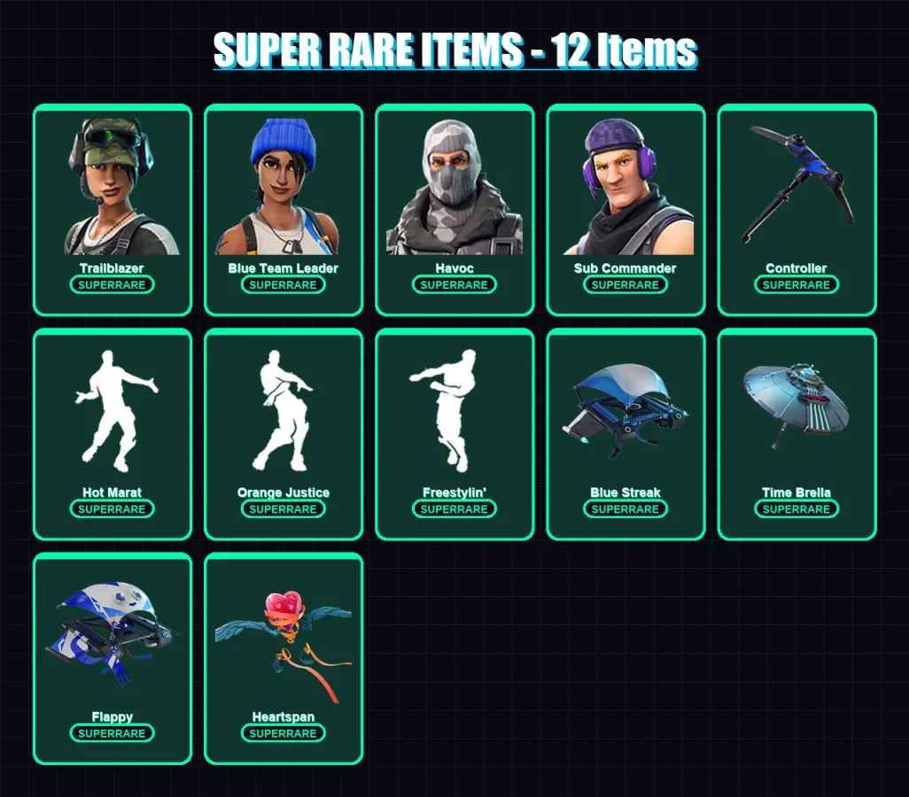 [PC] | Trailblazer | Blue Team Leader | Havoc | Sub Commander | Rox | 138 skin | 204 pickaxe | 163 emote | 168 glider | Lv3593