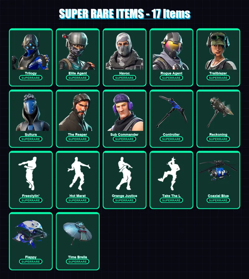 [PS4/PS5/XBOX/PC] | Trilogy | Elite Agent | Havoc | Rogue Agent | Trailblazer | 164 skin | 164 pickaxe | 137 emote | 142 glider | Lv1897