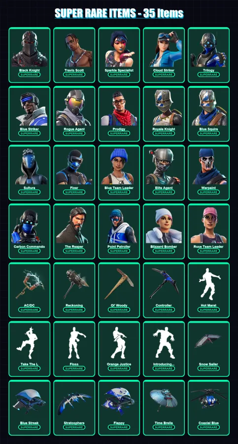 [PS4/PS5/XBOX/PC] | Black Knight | Travis Scott | Sparkle Specialist | Cloud Striker | Trilogy | 101 skin | 92 pickaxe | 97 emote | 97 glider | Lv14