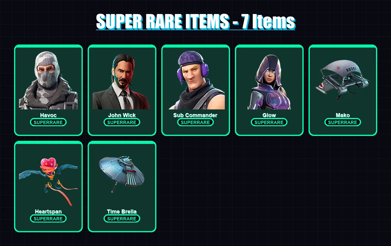 [PS4/PS5/XBOX/PC] | Havoc | John Wick | Sub Commander | Glow | Ruin | 22 skin | 40 pickaxe | 60 emote | 61 glider | Lv1127